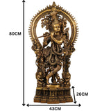 Brass Handcrafted Krishna Idol, Balakrishna Murti, Makhan Chor Statue, Gopal & Govinda Sculpture for Puja, Home & Temple Decor, Gold, 31.5 Inch, 1 Piece