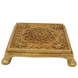 Brass Chowki, Handmade Pooja Platform | Spiritual Bajot Temple & Home Decor, Gold, 4 Inch, 1 Piece