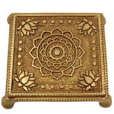 Brass Chowki, Handmade Pooja Platform | Spiritual Bajot Temple & Home Decor, Gold, 4 Inch, 1 Piece