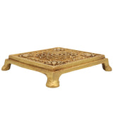 Brass Chowki, Handmade Pooja Platform | Spiritual Bajot Temple & Home Decor, Gold, 4 Inch, 1 Piece