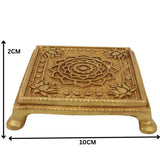 Brass Chowki, Handmade Pooja Platform | Spiritual Bajot Temple & Home Decor, Gold, 4 Inch, 1 Piece