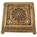 Brass Chowki Idol for Puja, Handcrafted Mandir Chowki, Laxmi Ganesh Durga Vishnu Pooja Pedestal, Gold, 5 Inch, 1 Piece