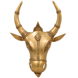 Brass Nandi Bull Face Idol | Handmade Vrishabha Wall Hanging Basava Head Sculpture for Temple & Home Decor, Gold, 17 Inch, 1 Piece