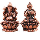 Copper Lakshmi Ganesh Idol Set of 2, Handcrafted Traditional Chola Murti for Pooja, Home Decor & Gifting, Brown, 2.5 Inch, 2 Piece