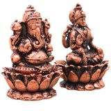 Copper Lakshmi Ganesh Idol Set of 2, Handcrafted Traditional Chola Murti for Pooja, Home Decor & Gifting, Brown, 2.5 Inch, 2 Piece