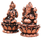 Copper Lakshmi Ganesh Idol Set of 2, Handcrafted Traditional Chola Murti for Pooja, Home Decor & Gifting, Brown, 2.5 Inch, 2 Piece
