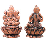Copper Lakshmi Ganesh Idol Set of 2, Handcrafted Traditional Chola Murti for Pooja, Home Decor & Gifting, Brown, 2.5 Inch, 2 Piece