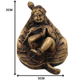 Brass Bal Krishna on Leaf Idol, Peetal Baby Gopala Murti, Handcrafted Govinda Kanha Statue for Pooja Home Decor, Gold, 1 Inch, 1 Piece