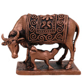 Pure Copper Kamadhenu Idol, Tamra Gomata Surabhi Cow Statue, Handcrafted Thamira Kamadhenu Murti for Pooja, Home Decor & Prosperity, Brown, 1.5 Inch, 1 Piece