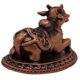 Copper Nandhi Murti, Tamra Shiva Bull, Temple Nandhi Figurine, Divine Basava, Shivalinga Nandikesha Statue, Brown, 1 Inch, 1 Piece