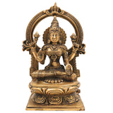 Handcrafted Brass Mahalakshmi Idol with Prabhavali – Shri Lakshmi | Kamala Devi | Ashta Lakshmi | Pital Laxmi Murti for Pooja, Home Temple & Gifting, Gold, 9 Inch, 1 Piece