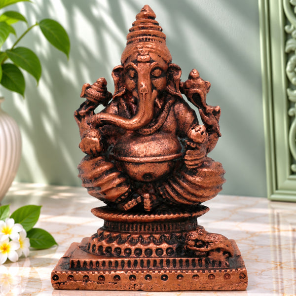 Copper Ganesh Idol, Tamra Ganapati Murti, Siddhivinayak, Vinayaka Home Decor Figurine, Handcrafted Moorti for Pooja & Gifts, Brown, 2.5 Inch, 1 Piece