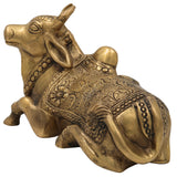 Brass Nandi Idol | Nandikeshwara Bull Statue, Shivalinga Vehicle, Handcrafted Peetal Nandhi Murti for Pooja, Temple & Home Decor, Gold, 5 Inch, 1 Piece