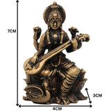 Brass Saraswati Idol, Peetal Sharada Devi Murti, Vagdevi Statue for Pooja, Home Decor & Gifts, Handcrafted Vani Bharati Moorthi, Gold, 3 Inch, 1 Piece