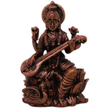 Copper Saraswati Idol Sharada Bharati Vani Vagdevi Hamsavahini Taamra Saraswati Murti | Divine Puja Moorti for Home Decor & Temple Sculpture, Brown, 2.5 Inch, 1 Piece