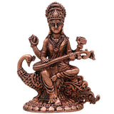 Copper Saraswati Idol, Handcrafted Maa Saraswati Vagdevi Veenapani Sharada Devi Tamraloha Murti for Home Pooja & Decor, Brown, 2.5 Inch, 1 Piece