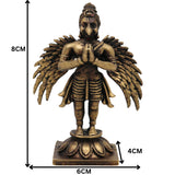 Brass Garuda Dev Idol, Handcrafted Vishnu Vahana Garudar Murti, Pakshiraja Vainateya Statue, Pital Garuda Bhagwan Vigraham for Puja & Home Decor, Gold, 3 Inch, 1 Piece