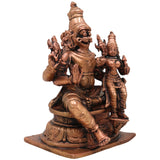 Pure Copper Lakshmi Narasimha Idol, Tamra Narasimha Lakshmi Murti, Handcrafted Mahalakshmi Narasimha Swamy Statue for Pooja, Home Decor & Temple Blessings, Brown, 4 Inch, 1 Piece