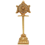 Brass Sudarshan Chakra Stand, Peetal Vishnu Chakra, Narayana Sudarshana Yantra, Sri Chakra for Pooja & Home Temple Decor, Gold, 5 Inch, 1 Piece