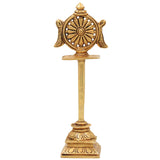 Brass Sudarshan Chakra Stand, Peetal Vishnu Chakra, Narayana Sudarshana Yantra, Sri Chakra for Pooja & Home Temple Decor, Gold, 5 Inch, 1 Piece