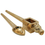 Brass Havan Spoon Set Peetal Pittal Pooja Homam Yagna Agnihotra Vedic Ritual Spoon, Traditional Indian Temple Homa Spoon, Gold, 3 Inch, 2Piece