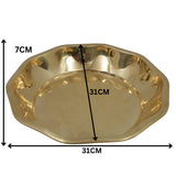Handcrafted Brass Pooja Thali, Peetal Aarti Plate, Pital Puja Thambalam for Temple Rituals & Home Mandir, Traditional Pittal Worship Plate, Gold, 3 Inch, 1 Piece