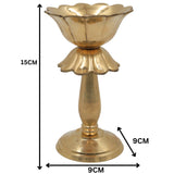 Brass Lotus Lamp, Kamal Deep Padma Deepam Vilakku, Handcrafted Pital Kamal Diya for Pooja Mandir & Home Décor, Gold, 6 Inch, 1 Piece