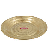 Brass Pooja Thali, Handcrafted Pure Peetal Aarti Plate, Traditional Pittal Pooja Plate for Temple, Puja, and Worship Rituals, Gold, 1.5 Inch, 1 Piece