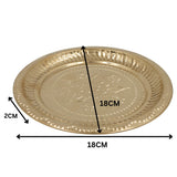 Brass Pooja Thali, Peetal Aarti Plate, Pital Puja Thambalam for Hindu Worship, Traditional Pittal Puja Plate for Temple & Home Mandir, Gold, 1 Inch, 1 Piece
