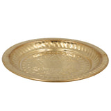 Handcrafted Brass Pooja Thali, Peetal Aarti Plate, Traditional Pital Puja Thambalam for Hindu Worship & Temple Rituals, Gold, 1 Inch, 1 Piece