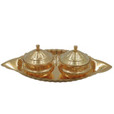 Handcrafted Brass Kumkum Box with Plate, Traditional Pital Haldi Kumkum Holder, Peetal Sindoor Dani Pooja Dabbi, Ethnic Temple Kumkum Choki for Home Decor & Gifts, Gold, 2.5 Inch, 1 Piece