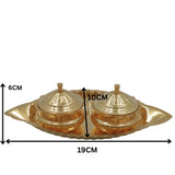 Handcrafted Brass Kumkum Box with Plate, Traditional Pital Haldi Kumkum Holder, Peetal Sindoor Dani Pooja Dabbi, Ethnic Temple Kumkum Choki for Home Decor & Gifts, Gold, 2.5 Inch, 1 Piece