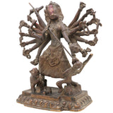 Brass Durga Idol, Antique Durga Murti, Handcrafted Shakti, Mahadevi, Jagadamba Statue for Home Temple & Pooja Decor, Brown, 10 Inch, 1 Piece