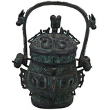 Brass Chinese Style Water Pot, Peetal Pital Pittal Oriental Lidded Vessel, Chinese Feng Shui Lota Kalash, Handcrafted Hittale Tambra Temple Pot, Brown, 10 Inch, 1 Piece