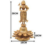 Brass Deepalakshmi Diya Lady, Deepa Lakshmi, Vilakku Lakshmi, Kuthu Vilakku Deepam Lady,Gold, 11 Inch, 1 Piece