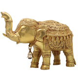 Brass Elephant Idol Gaja Hathi Yanai Airavata Figurine Pital Gajraj Statue Matanga Kunjar Murti Home Decor Temple Pooja Vastu Prosperity Showpiece, Gold, 6.5 Inch, 1 Piece