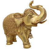 Brass Elephant Idol Gaja Hathi Yanai Aanai, Handcrafted Pital Peetal Gajendra Gajraj Kunjar Airavata Sculpture for Home Decor Temple Pooja Vastu Prosperity, Gold, 9.5 Inch, 1 Piece