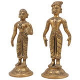 Brass Vitthal Rukmini Murti Vithoba Rukhumai Idol, Panduranga Rakhumai Statue, Vithu Mauli Rukmini Vigraha for Home Mandir Pooja Decor, Gold, 6.5 Inch, 1 Piece