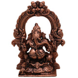 Copper Ganesha Prabhavali Idol, Handcrafted Tamra Ganapati Vinayaka Vighneshwar Murti for Pooja Room Decor & Spiritual Home Showpiece, Brown, 4 Inch, 1 Piece