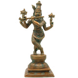 Bronze Krishna Murti | Panchaloha Balakrishna Gopal Govinda Murlidhar Idol | Traditional Chola Art Kamsya Kanchu Metal Sculpture for Home Temple Decor, Gold, 13 Inch, 1 Piece