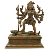 Bronze Maha Kali Idol Mahakali Kalika Dakshina Kali Shyama Kali Chamunda Bhadrakali Amman Kotravai Statue | Handcrafted Panchaloha Shakti Devi Sculpture for Home Temple Decor, Brown, 12.5 Inch, 1 Piece