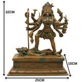 Bronze Maha Kali Idol Mahakali Kalika Dakshina Kali Shyama Kali Chamunda Bhadrakali Amman Kotravai Statue | Handcrafted Panchaloha Shakti Devi Sculpture for Home Temple Decor, Brown, 12.5 Inch, 1 Piece