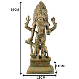 Handcrafted Bronze Panchaloha Kalabhairava Idol | Kaal Bhairav Nath Mahakal Bhairava Chola Art Temple Sculpture, Brown, 15.5 Inch, 1 Piece
