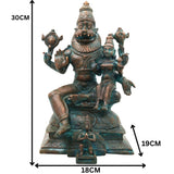 Handcrafted Bronze Lakshmi Narasimha Idol | Sri Lakshmi Narasimha Swamy Murti | Panchaloha Chola Art Vaishnava Vigraha for Temple & Home, Brown, 12 Inch, 1 Piece