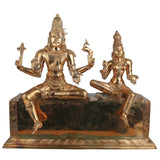 Handcrafted Bronze Shiva Parvati Idol Umamaheshwara Gauri Shankar Shiv Shakti Vigraham Chola Art South Indian Temple Sculpture, Gold, 16.5 Inch, 1 Piece