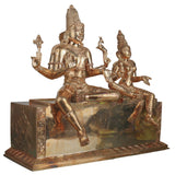 Handcrafted Bronze Shiva Parvati Idol Umamaheshwara Gauri Shankar Shiv Shakti Vigraham Chola Art South Indian Temple Sculpture, Gold, 16.5 Inch, 1 Piece
