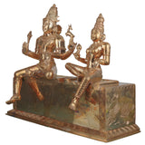Handcrafted Bronze Shiva Parvati Idol Umamaheshwara Gauri Shankar Shiv Shakti Vigraham Chola Art South Indian Temple Sculpture, Gold, 16.5 Inch, 1 Piece