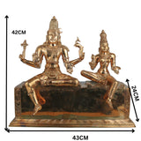 Handcrafted Bronze Shiva Parvati Idol Umamaheshwara Gauri Shankar Shiv Shakti Vigraham Chola Art South Indian Temple Sculpture, Gold, 16.5 Inch, 1 Piece