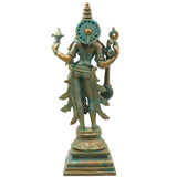 Bronze Saraswati Idol, Saraswathi Sharada Vagdevi Bharati Vidya Devi Veena Vadini Murti, Brown, 15 Inch, 1 Piece