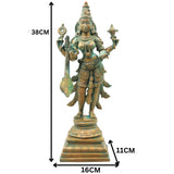 Bronze Saraswati Idol, Saraswathi Sharada Vagdevi Bharati Vidya Devi Veena Vadini Murti, Brown, 15 Inch, 1 Piece